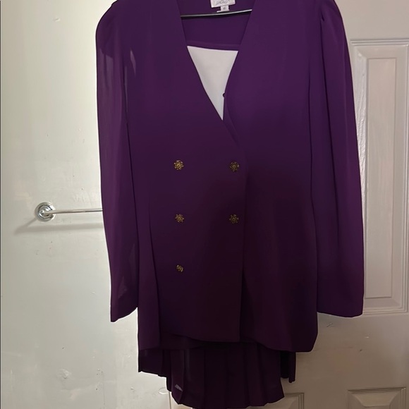 Leslie Fay Purple and Gold Pleated High-Low Skirt - Picture 1 of 1